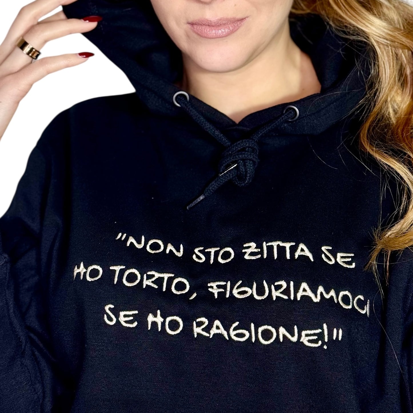 Felpa Invernale con cappuccio POV unisex e ricamata -personalizza la tua frase inserendola nelle note al check out